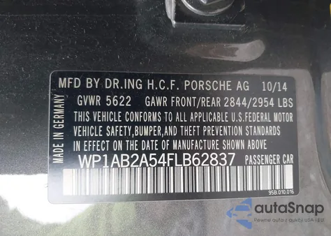 2015 Porsche Macan S from USA, damaged, VIN WP1AB2A54FLB62837